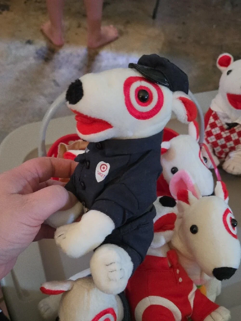 Target White Bullseye Plush Dog in Black Outfit